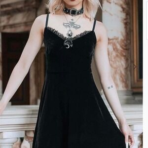 Killstar moonstruck velvet mini dress black lace corset size small NWT goth
